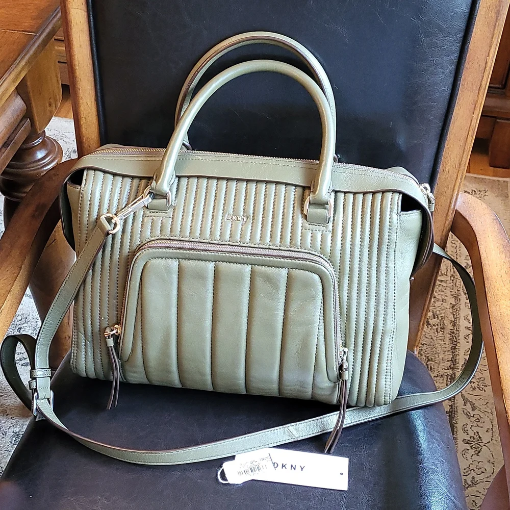 Dkny large quilted genuine leather satchel